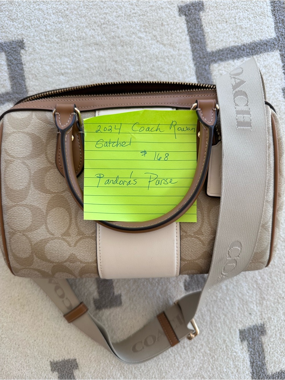 Coach Beige and Ivory Signature Barrel Satchel with Detachable Strap - Picture 3 of 14